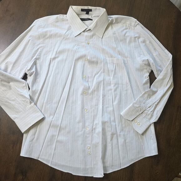 Geoffrey Beene Dress Shirt Men's 17.5 34/35 White Blue Striped Long Sleeve - Picture 1 of 16